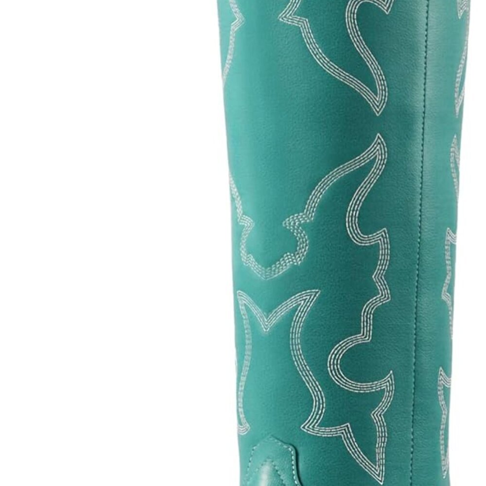 Womens Knee High Embroidery Cowboy Boots Polyurethane Rubber Sole Western Style